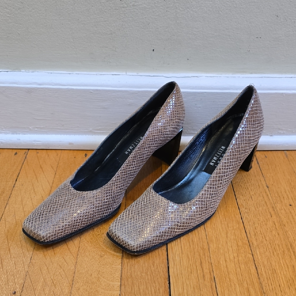 VTG, Stuart Weitzman, 90s Snake Print Square Toe Pumps, Browns, GUC, Women's 8.5